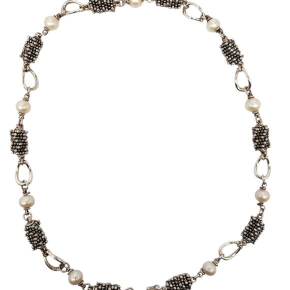 Michael Dawkins Sterling Silver Beaded Pearl Link Necklace #22591 - Picture 10 of 11